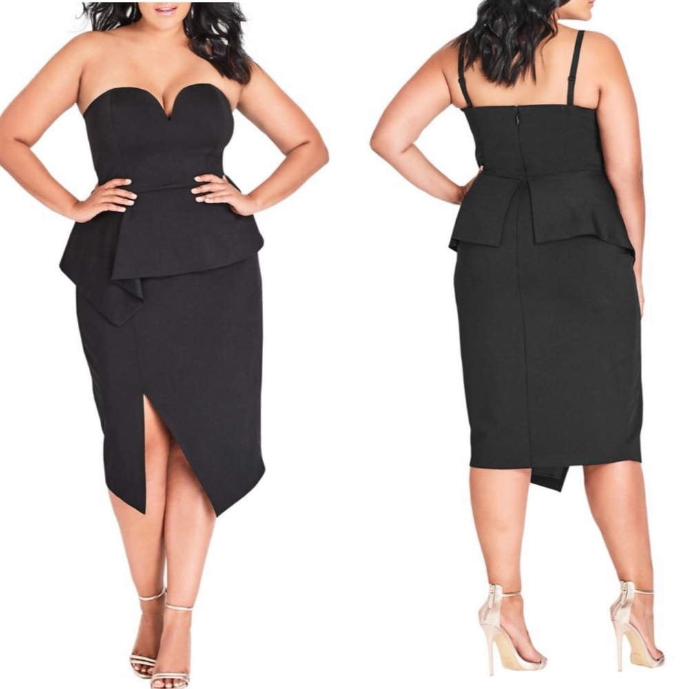 CITY CHIC Dress Screen Siren Sweetheart Neck Peplum Black Dress Size S/16